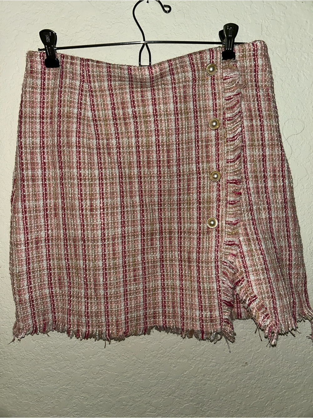 NWTFrancesca's Collections Pink Striped Tweed Skirt with Pearl Buttons